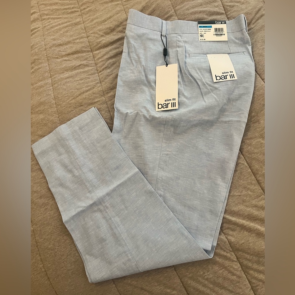 Bar III Men's Slim Fit Sky Blue linen pants